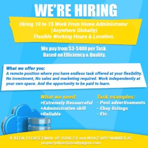 Hiring 10 to 15 Work From Home Administrator  (Anywhere Globally)