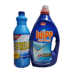 Wipp Express detergente líquido Limpio y Liso 40 lavados + Estrella 2 en 1 azul lejía y detergente 1,5L pack