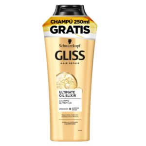 Schwarzkopf Gliss champú nutritivo Ultimate Oil Elixir reparador de cabello castigado y quebradizo 370 ml + champú 250 ml