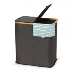 Jobgar cesto alto 2 compartimentos de baño con tapa tela y bambú para ropa y multifuncional 58x54x34cm - Madrid