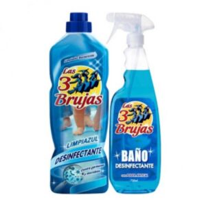 LAS TRES BRUJAS Limpiazul Limpiahogar 1 litro + Limpiador baño antical desinfectante spray 750 ml