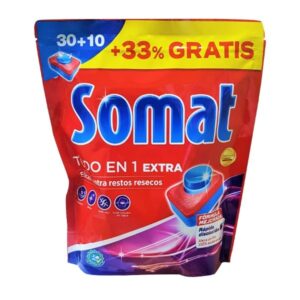 Somat Todo En 1 Extra detergente lavavajillas en pastilla 40 lavados