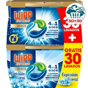 Wipp Express Discs detergente ropa en cápsulas Limpieza Profunda + Explosión Floral 60 Lavados